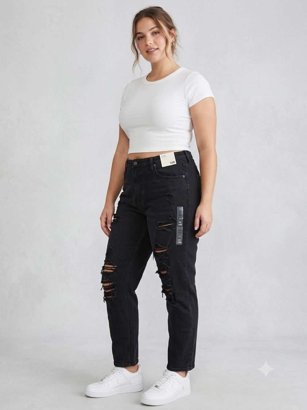 NWT Aeropostale Black High Rise Distressed Mom Jeans Stretch 14R